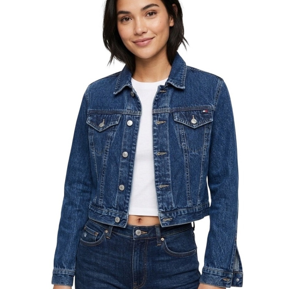 Tommy Jeans Denim Jacket Womens M Blue 90s Nostalgia Classic American Preppy Y2K